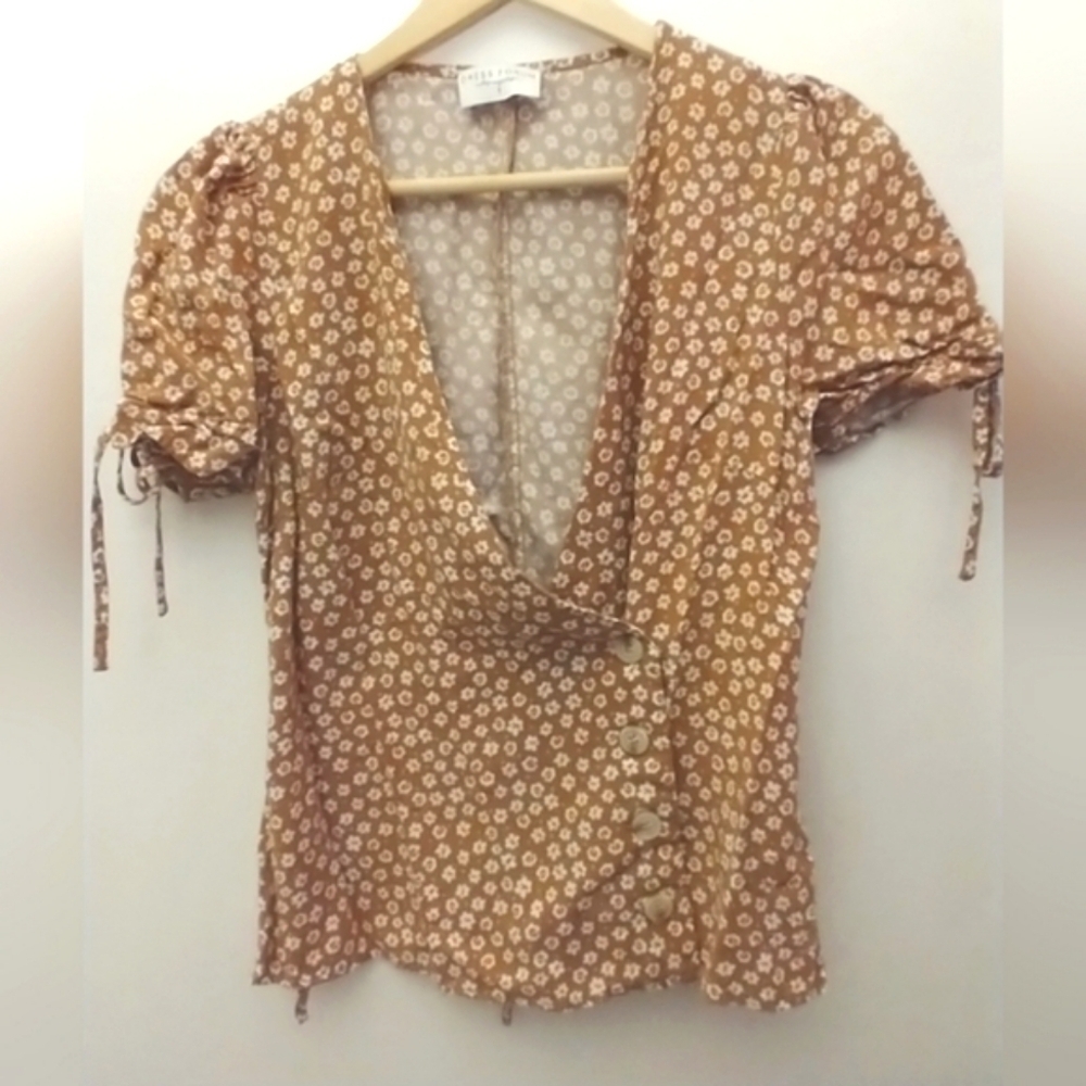 Anthropologie Rust Brown Daisy Print Wrap Blouse